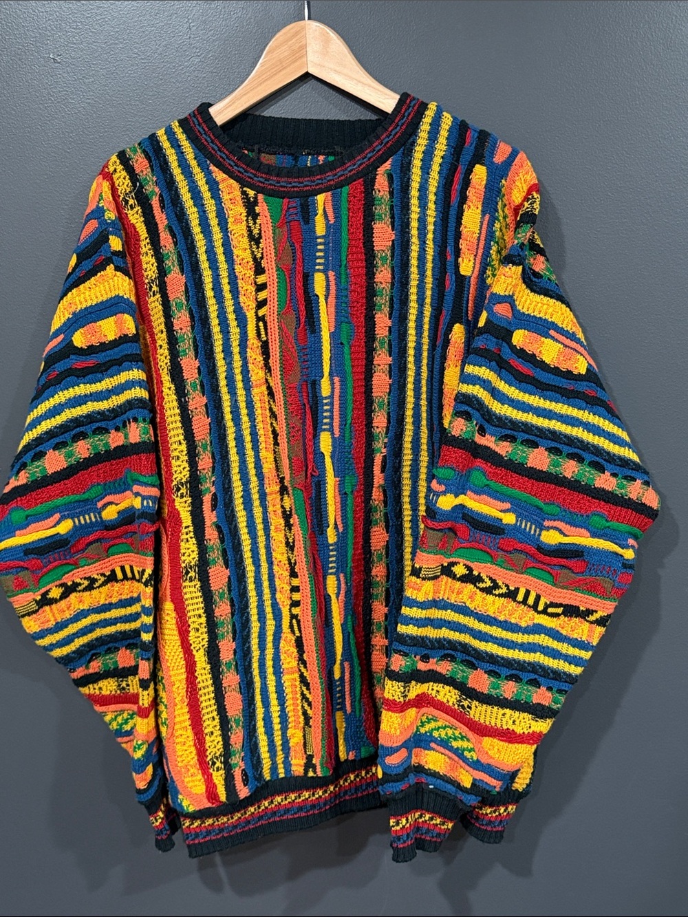 Protege Coogi Style 3D Multicolor Striped Knit Sweater - Men Large Biggie